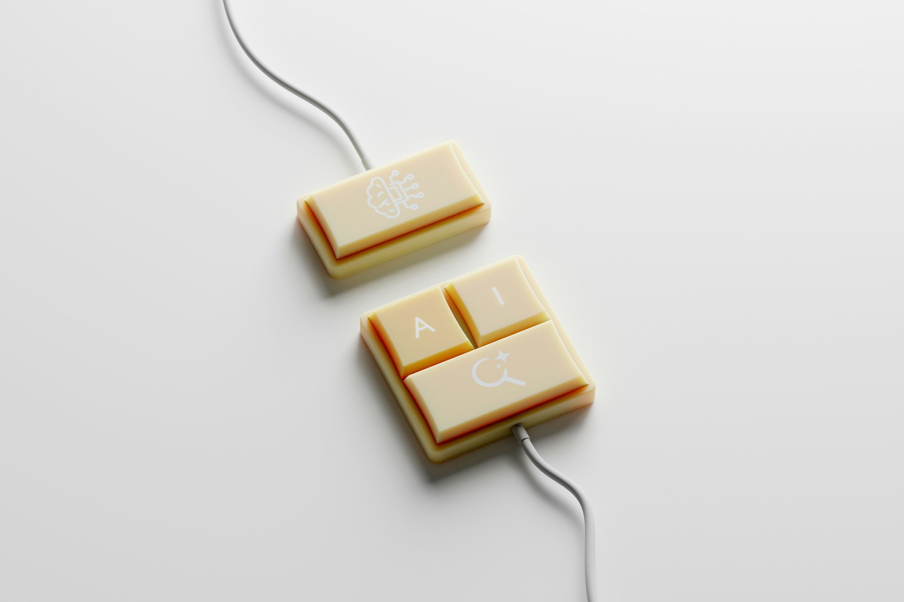 AI keyboard keys representing AI built into digital marketing workflows.